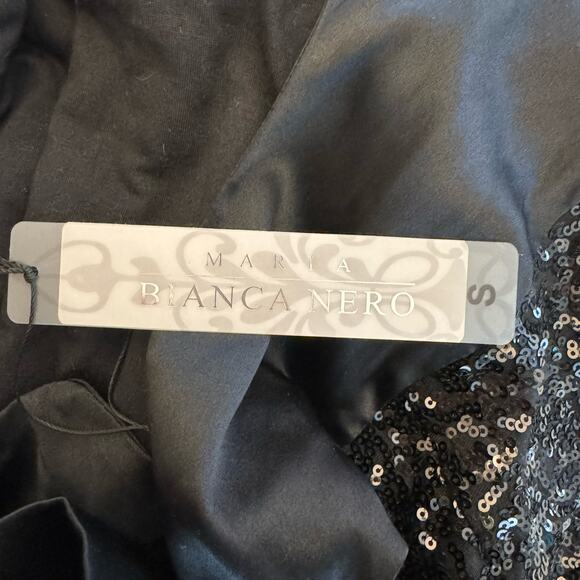 Maria Bianca Nero Black Stretch Sequin Circle Mini Dress Small NWT - Picture 5 of 10